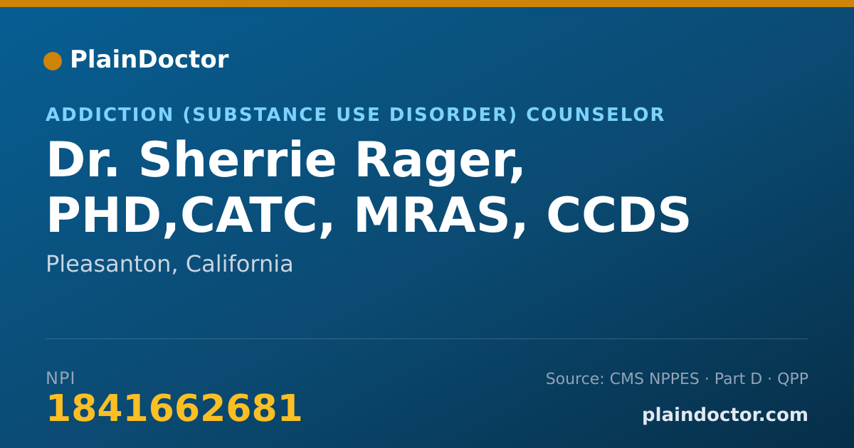 Shareable card for Sherrie Rager, PHD,CATC, MRAS, CCDS - Addiction (Substance Use Disorder) Counselor, Pleasanton, CA
