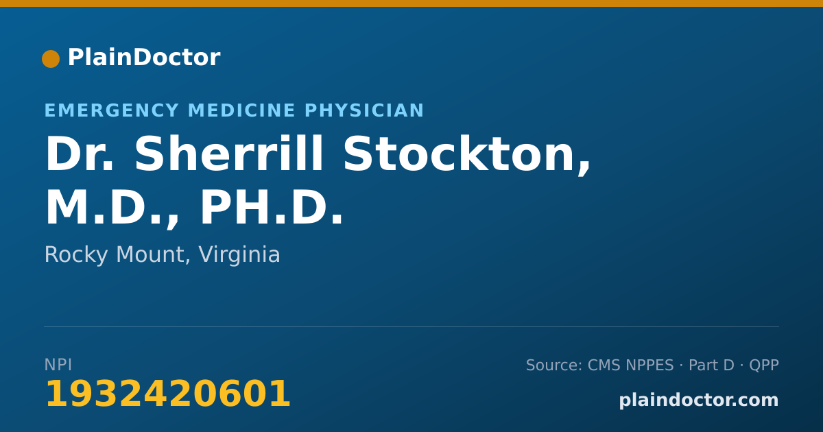 Shareable card for Sherrill Stockton, M.D., PH.D. - Emergency Medicine Physician, Rocky Mount, VA