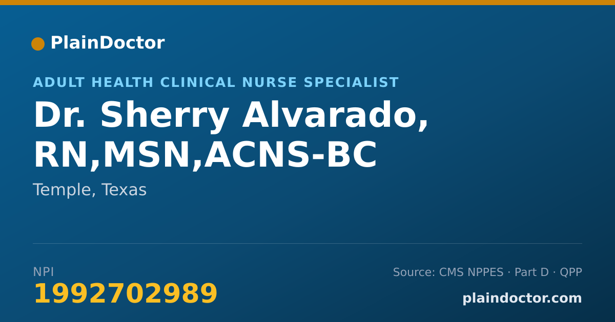 Shareable card for Sherry Alvarado, RN,MSN,ACNS-BC - Adult Health Clinical Nurse Specialist, Temple, TX