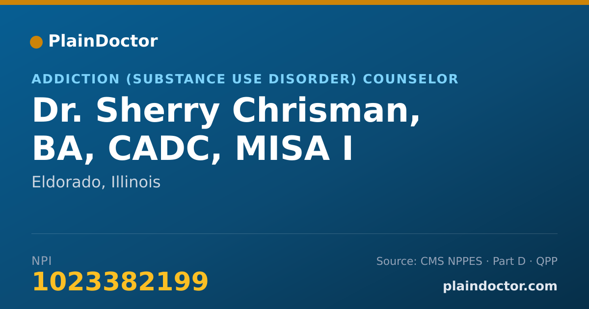Shareable card for Sherry Chrisman, BA, CADC, MISA I - Addiction (Substance Use Disorder) Counselor, Eldorado, IL