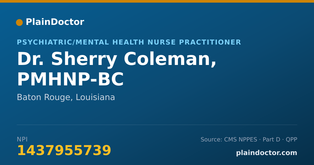 Shareable card for Sherry Coleman, PMHNP-BC - Psychiatric/Mental Health Nurse Practitioner, Baton Rouge, LA