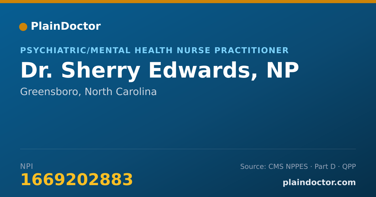 Shareable card for Sherry Edwards, NP - Psychiatric/Mental Health Nurse Practitioner, Greensboro, NC