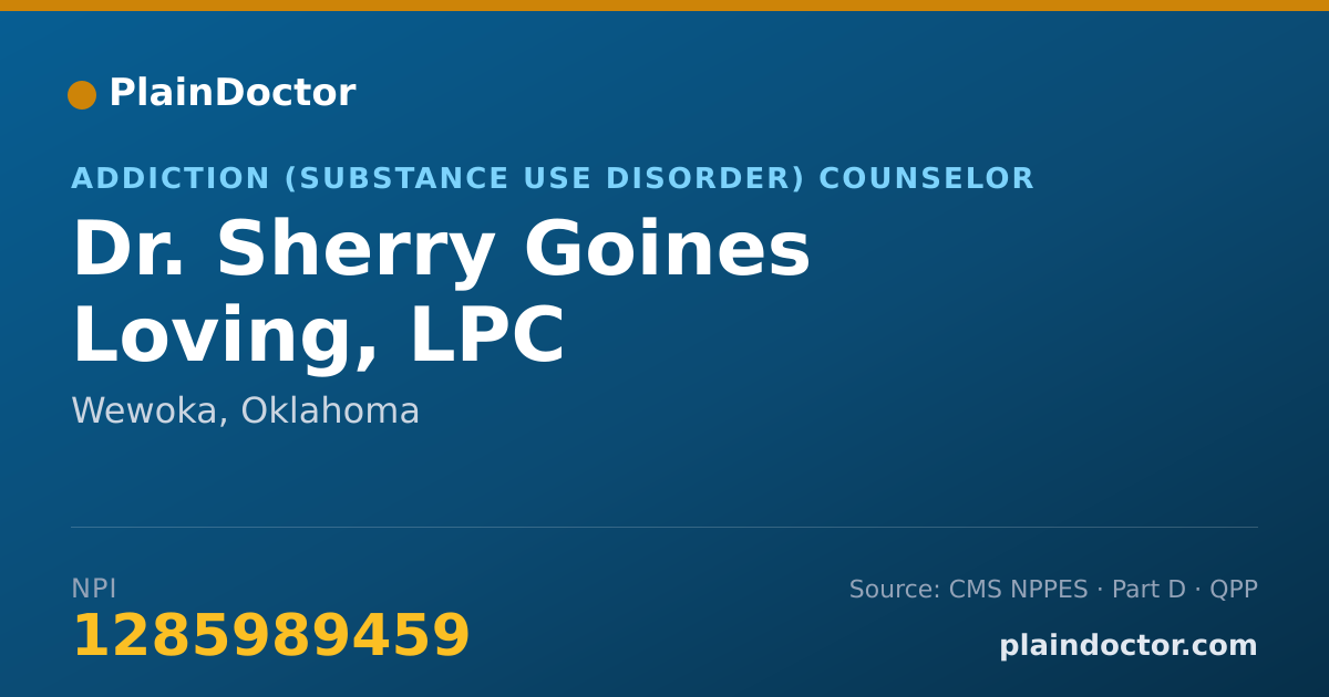 Shareable card for Sherry Goines Loving, LPC - Addiction (Substance Use Disorder) Counselor, Wewoka, OK