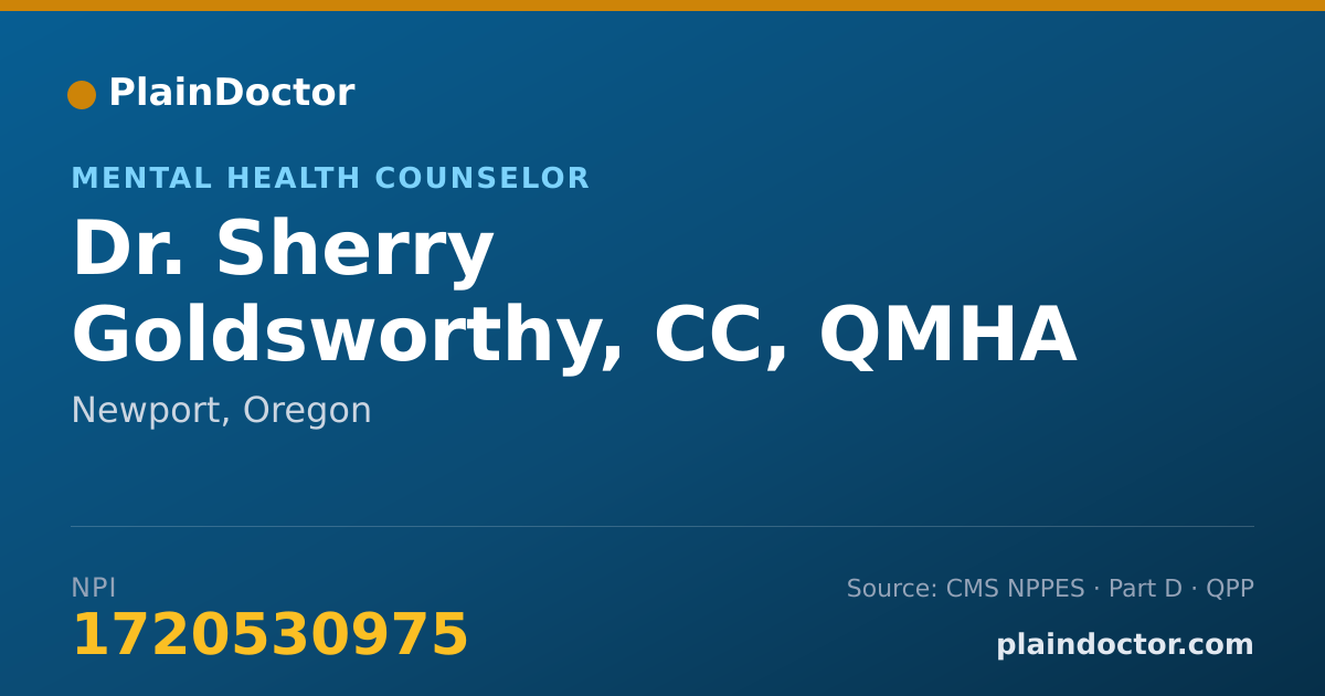 Shareable card for Sherry Goldsworthy, CC, QMHA - Mental Health Counselor, Newport, OR