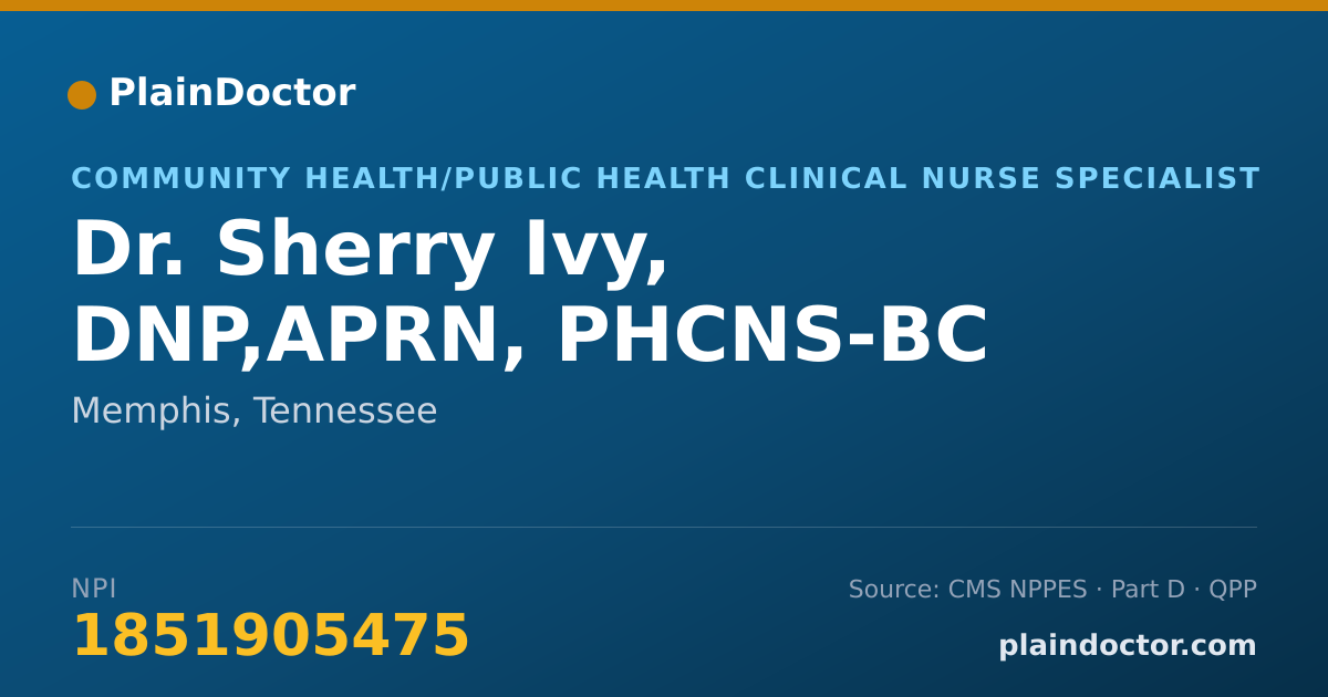 Shareable card for Sherry Ivy, DNP,APRN, PHCNS-BC - Community Health/Public Health Clinical Nurse Specialist, Memphis, TN