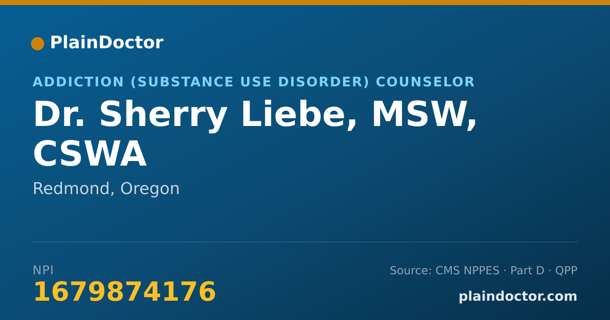 Shareable card for Sherry Liebe, MSW, CSWA - Addiction (Substance Use Disorder) Counselor, Redmond, OR