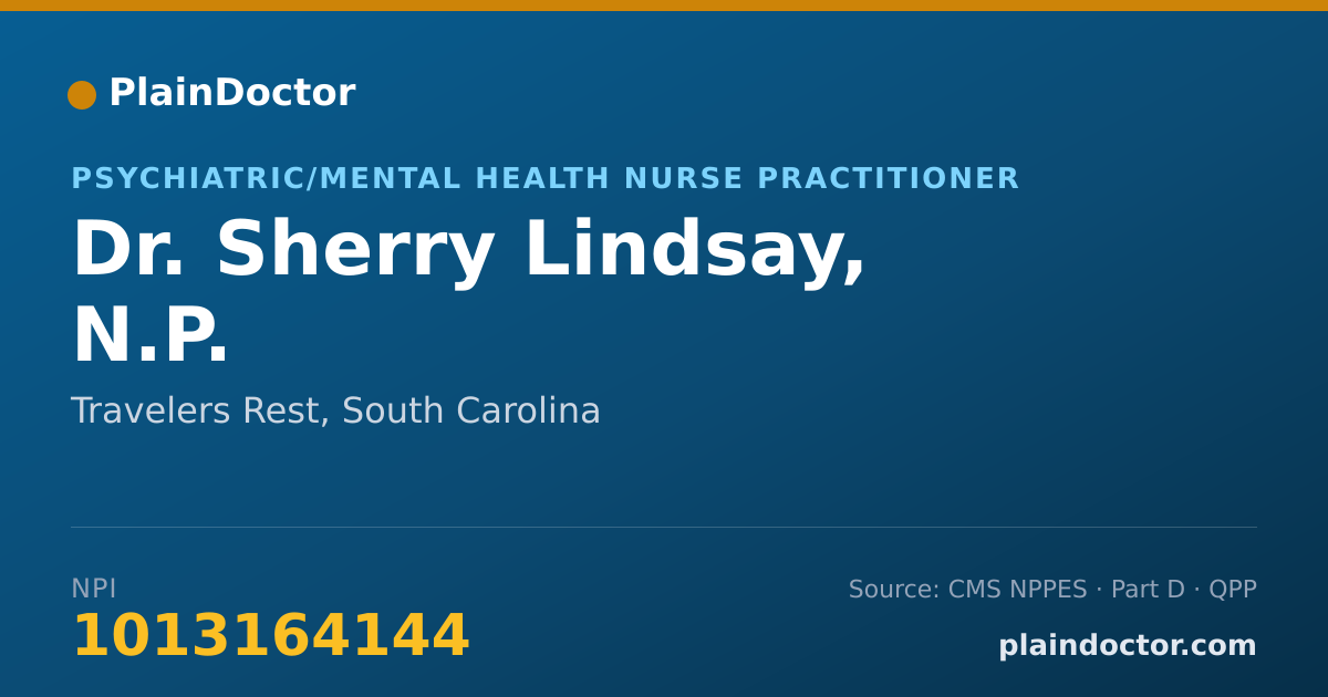 Shareable card for Sherry Lindsay, N.P. - Psychiatric/Mental Health Nurse Practitioner, Travelers Rest, SC
