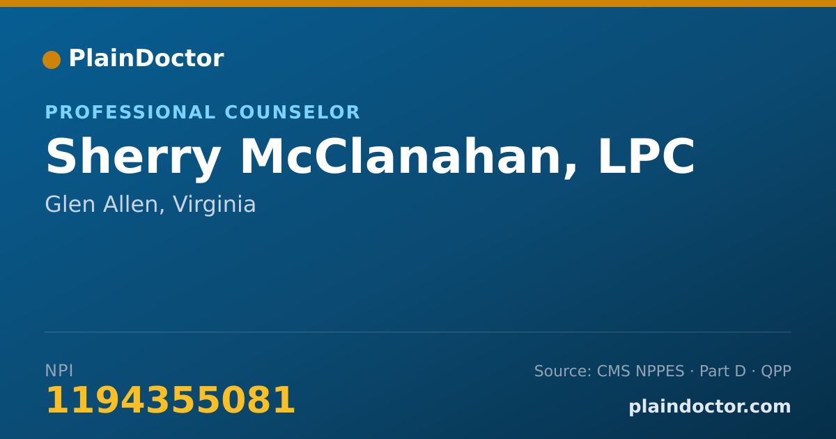 Shareable card for Sherry McClanahan, LPC - Professional Counselor, Glen Allen, VA
