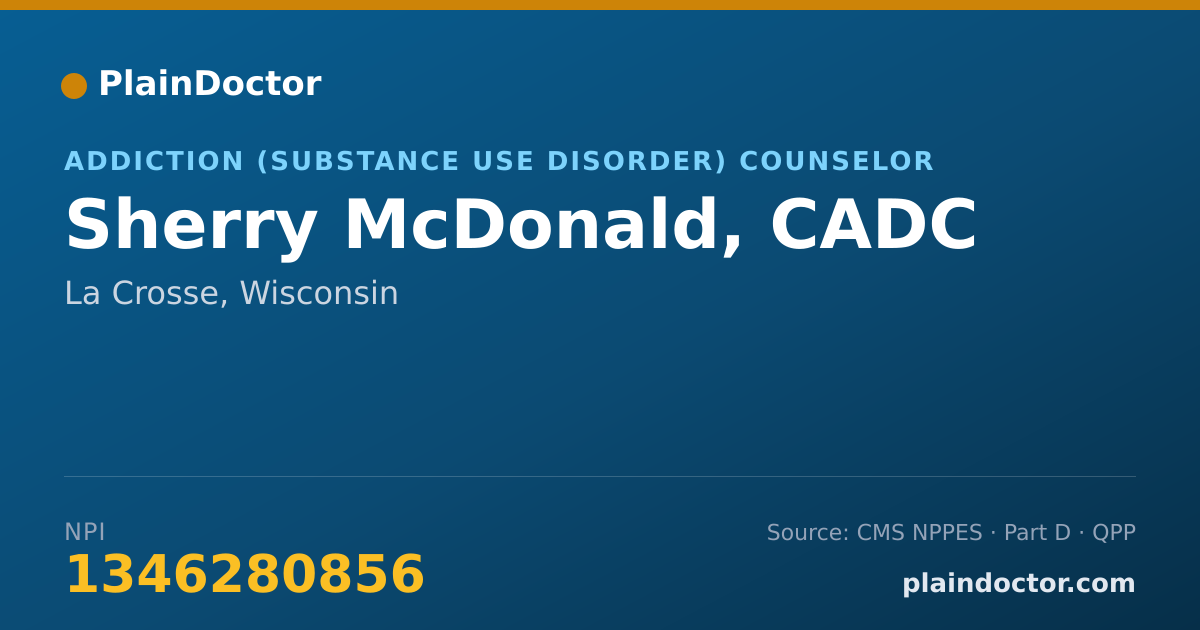 Shareable card for Sherry McDonald, CADC - Addiction (Substance Use Disorder) Counselor, La Crosse, WI