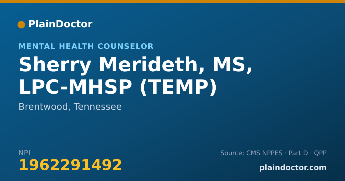 Shareable card for Sherry Merideth, MS, LPC-MHSP (TEMP) - Mental Health Counselor, Brentwood, TN