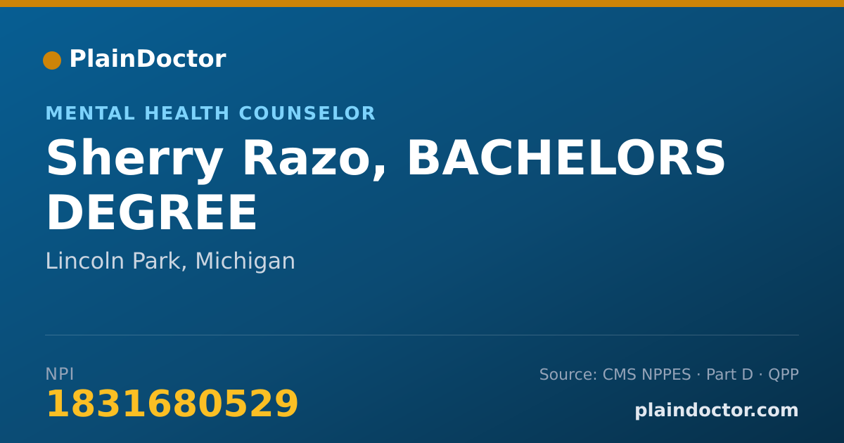 Shareable card for Sherry Razo, BACHELORS DEGREE - Mental Health Counselor, Lincoln Park, MI
