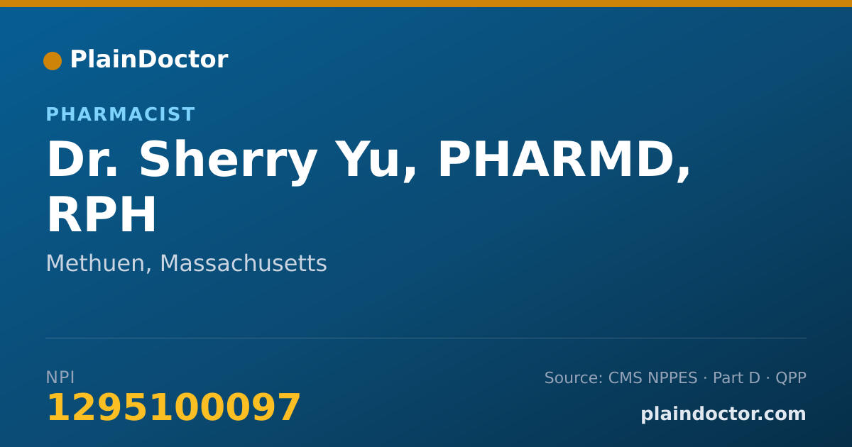 Shareable card for Sherry Yu, PHARMD, RPH - Pharmacist, Methuen, MA