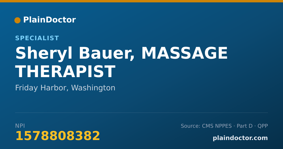 Shareable card for Sheryl Bauer, MASSAGE THERAPIST - Specialist, Friday Harbor, WA