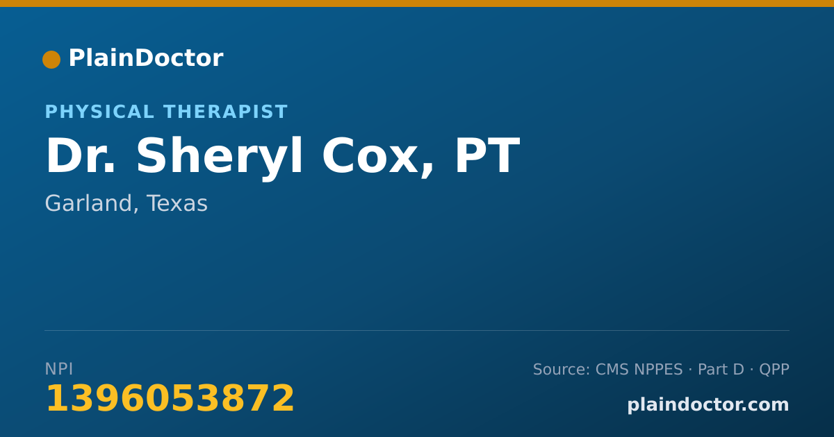 Shareable card for Sheryl Cox, PT - Physical Therapist, Garland, TX