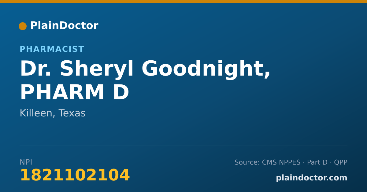 Shareable card for Sheryl Goodnight, PHARM D - Pharmacist, Killeen, TX