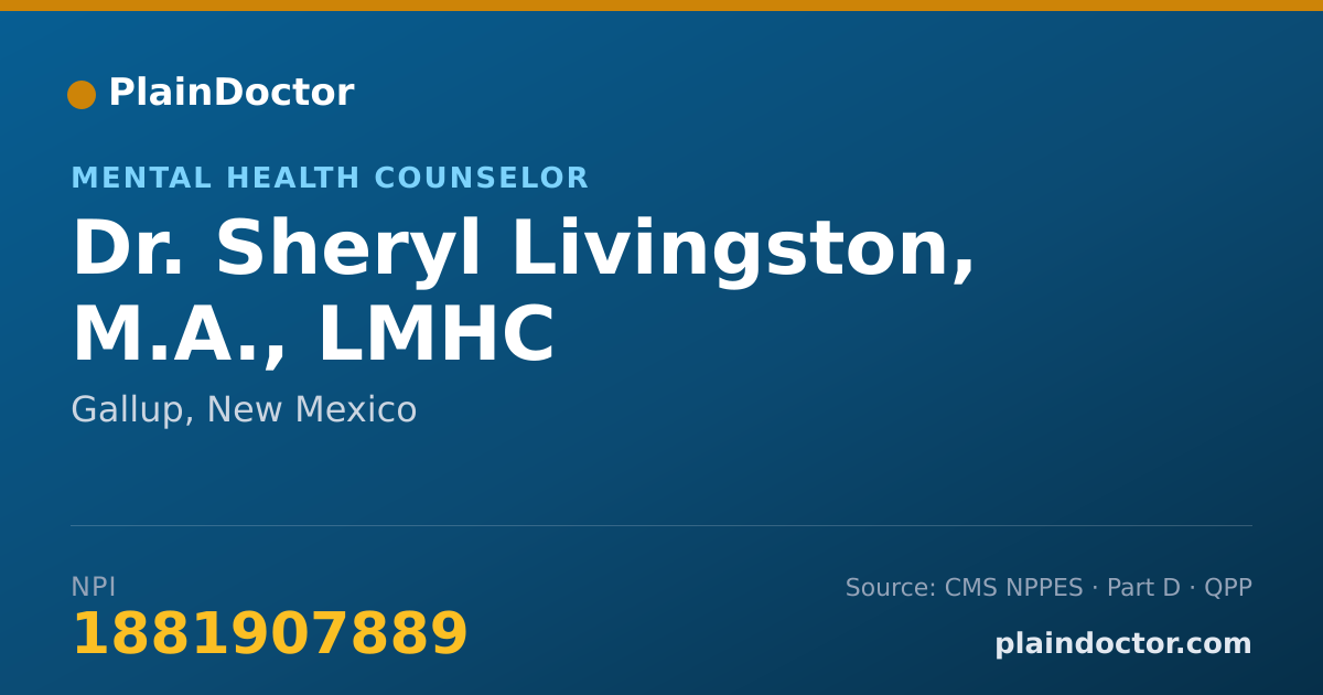 Shareable card for Sheryl Livingston, M.A., LMHC - Mental Health Counselor, Gallup, NM