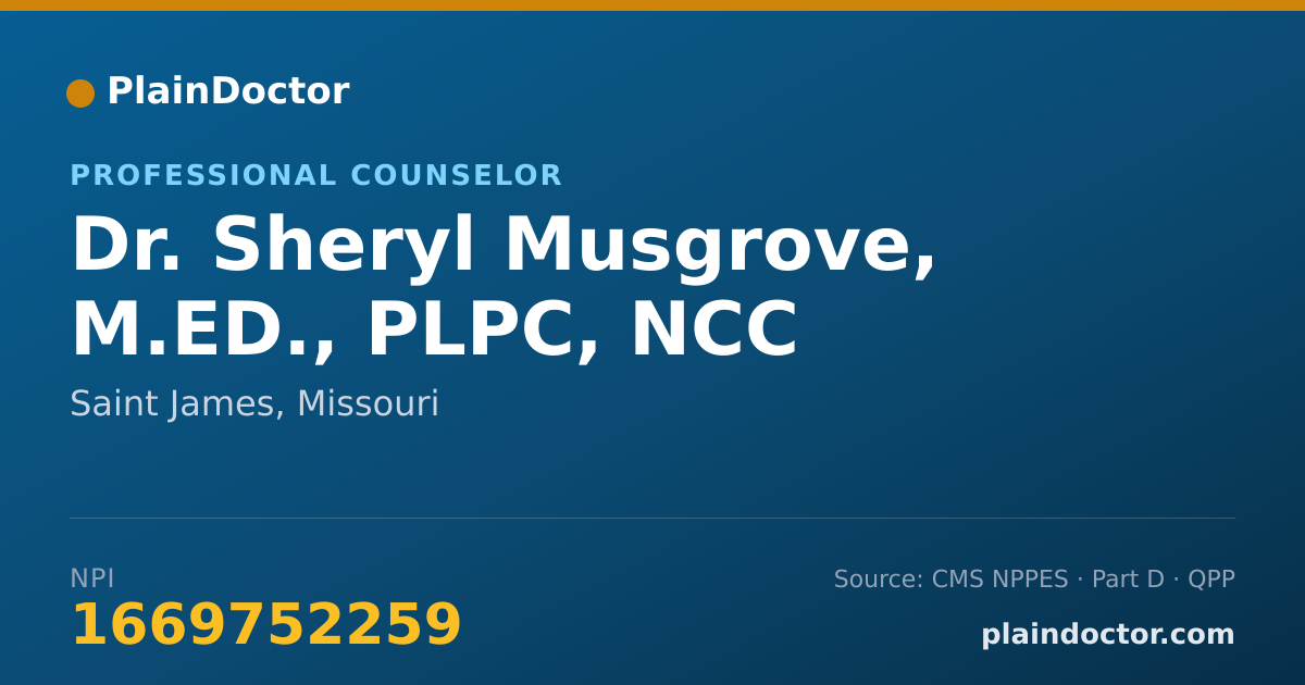 Shareable card for Sheryl Musgrove, M.ED., PLPC, NCC - Professional Counselor, Saint James, MO