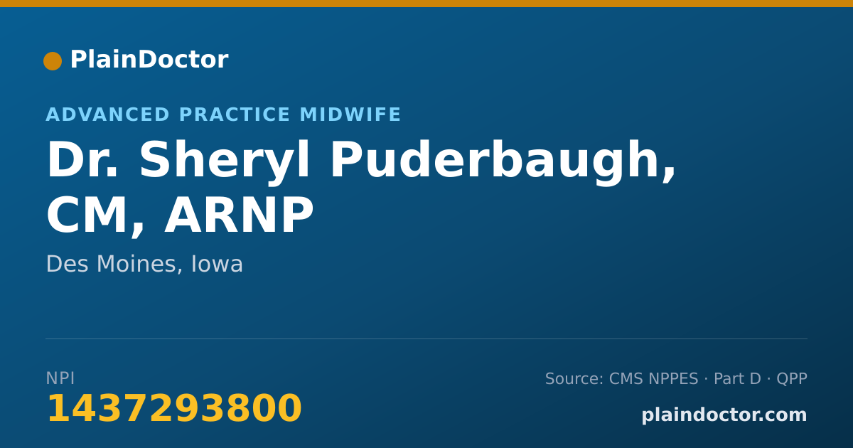 Shareable card for Sheryl Puderbaugh, CM, ARNP - Advanced Practice Midwife, Des Moines, IA