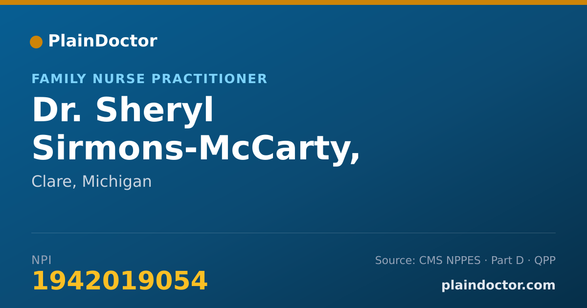Shareable card for Sheryl Sirmons-McCarty, FNP-BC - Family Nurse Practitioner, Clare, MI