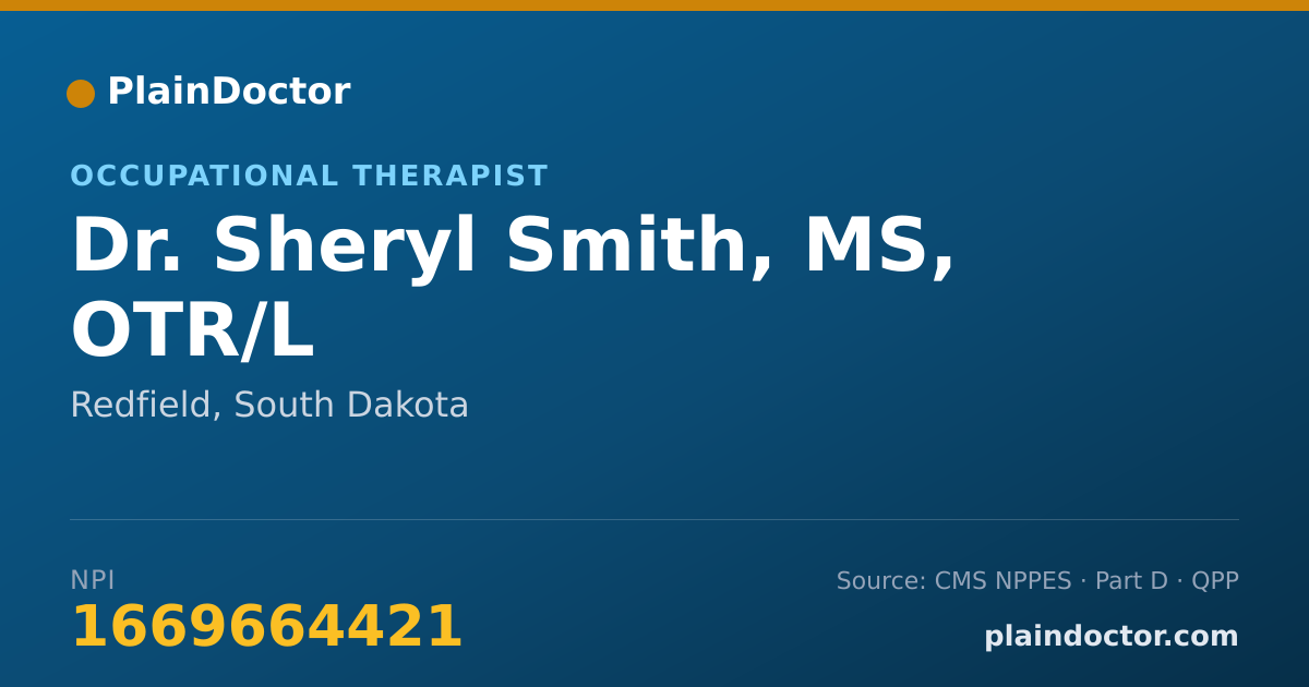 Shareable card for Sheryl Smith, MS, OTR/L - Occupational Therapist, Redfield, SD