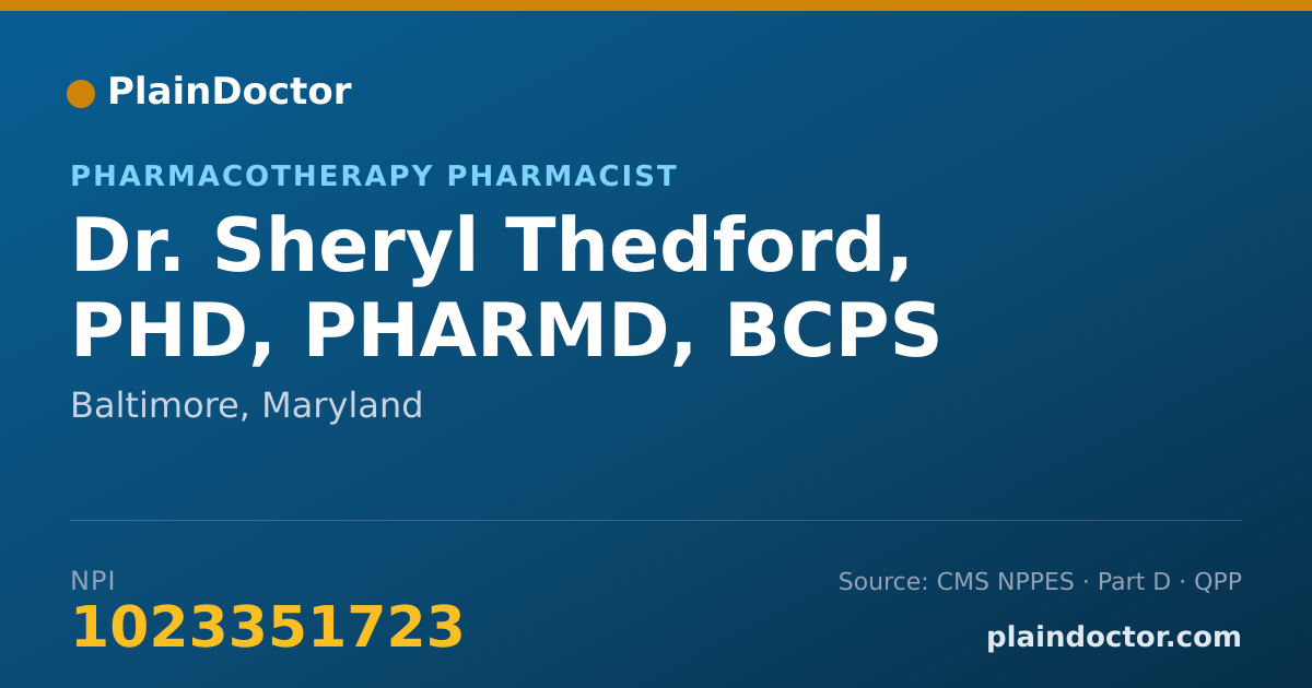 Shareable card for Sheryl Thedford, PHD, PHARMD, BCPS - Pharmacotherapy Pharmacist, Baltimore, MD