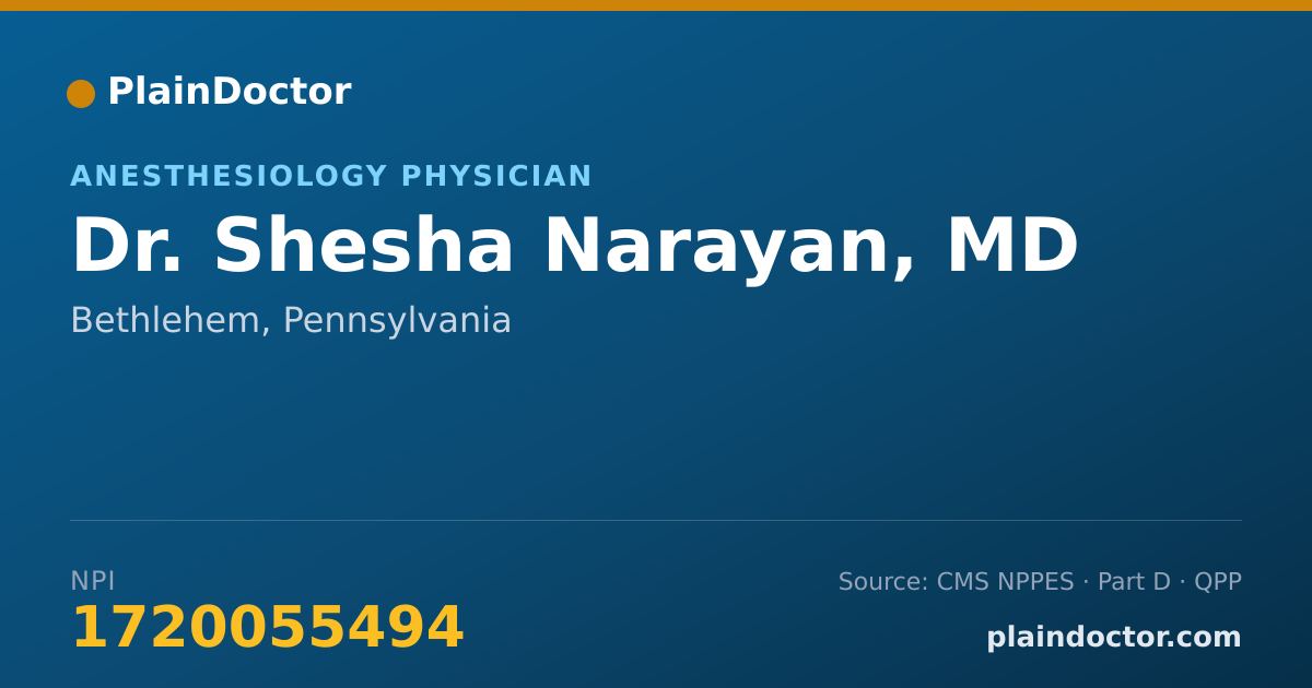 Shareable card for Shesha Narayan, MD - Anesthesiology Physician, Bethlehem, PA