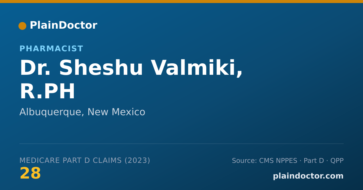 Shareable card for Sheshu Valmiki, R.PH - Pharmacist, Albuquerque, NM