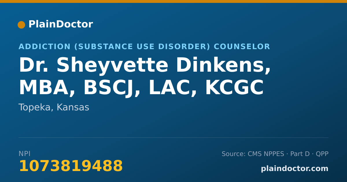 Shareable card for Sheyvette Dinkens, MBA, BSCJ, LAC, KCGC - Addiction (Substance Use Disorder) Counselor, Topeka, KS