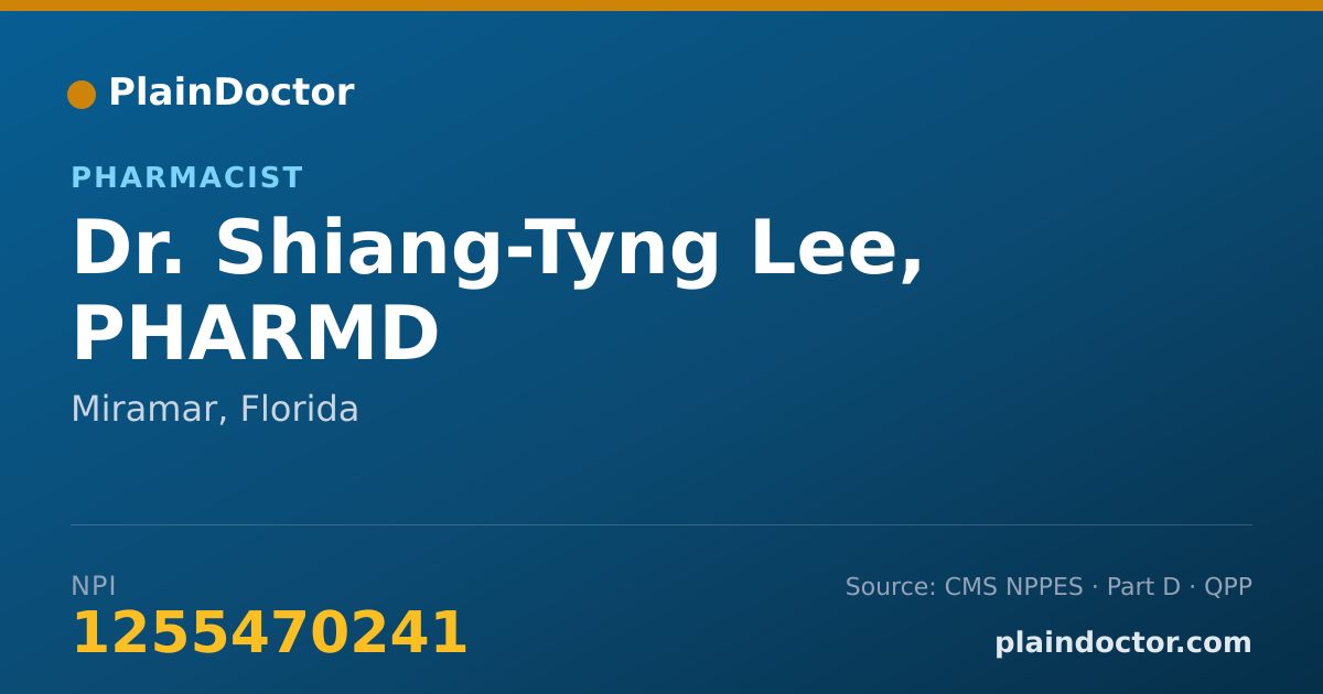 Shareable card for Shiang-Tyng Lee, PHARMD - Pharmacist, Miramar, FL