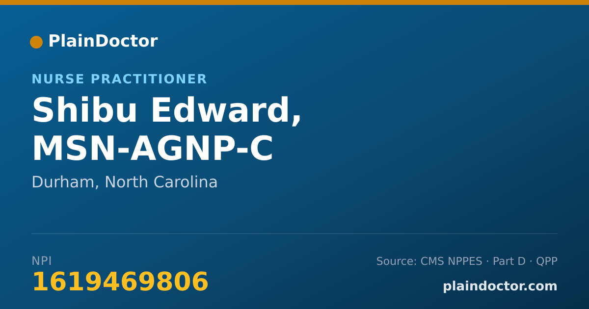Shareable card for Shibu Edward, MSN-AGNP-C - Nurse Practitioner, Durham, NC