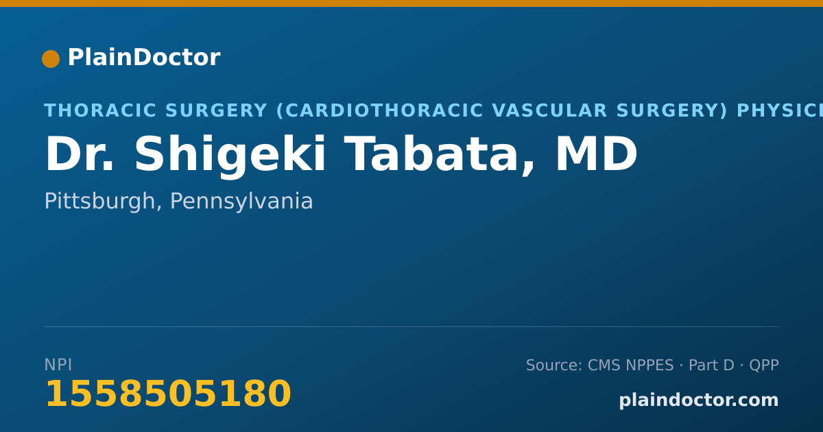 Shareable card for Shigeki Tabata, MD - Thoracic Surgery (Cardiothoracic Vascular Surgery) Physician, Pittsburgh, PA