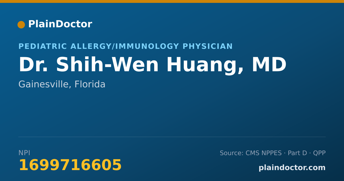 Shareable card for Shih-Wen Huang, MD - Pediatric Allergy/Immunology Physician, Gainesville, FL