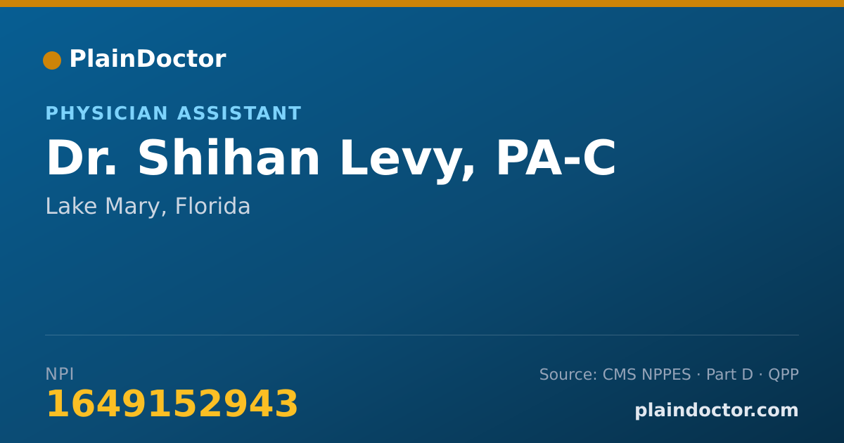 Shareable card for Shihan Levy, PA-C - Physician Assistant, Lake Mary, FL