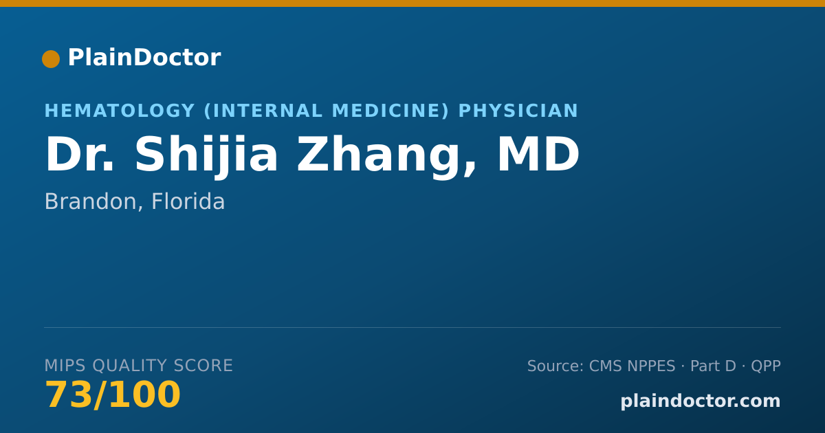Shareable card for Shijia Zhang, MD - Hematology (Internal Medicine) Physician, Brandon, FL
