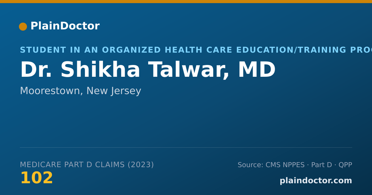 Shareable card for Shikha Talwar, MD - Student in an Organized Health Care Education/Training Program, Moorestown, NJ