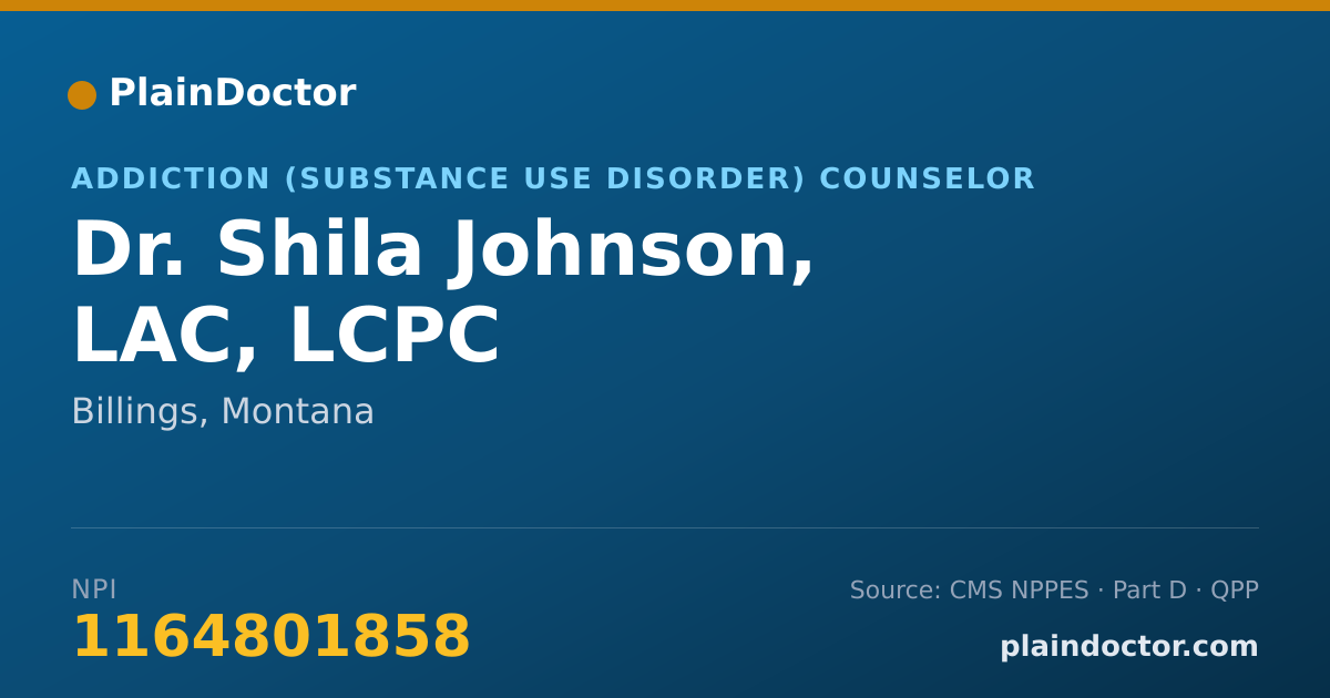 Shareable card for Shila Johnson, LAC, LCPC - Addiction (Substance Use Disorder) Counselor, Billings, MT