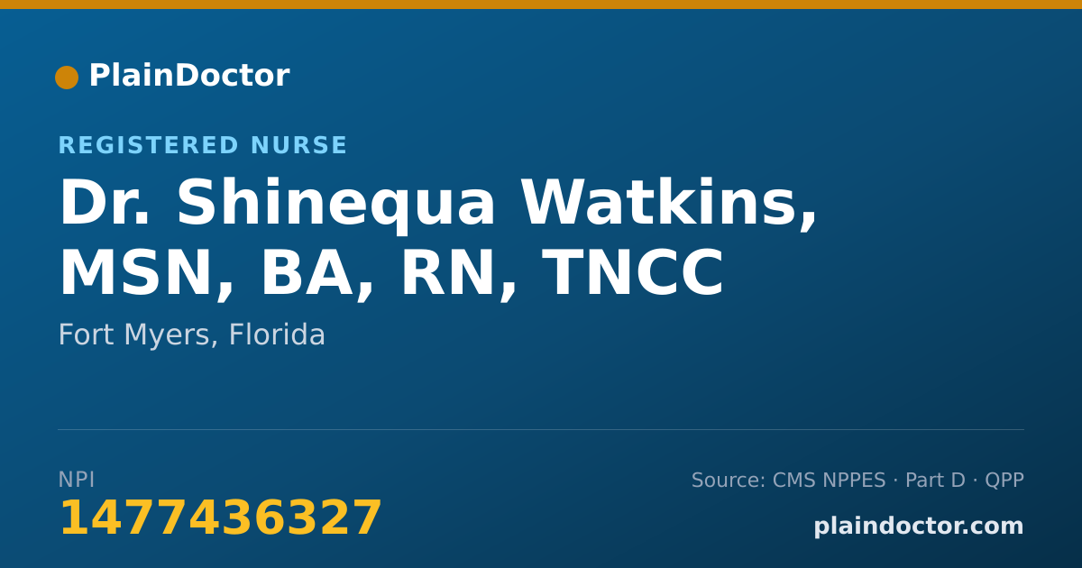 Shareable card for Shinequa Watkins, MSN, BA, RN, TNCC - Registered Nurse, Fort Myers, FL