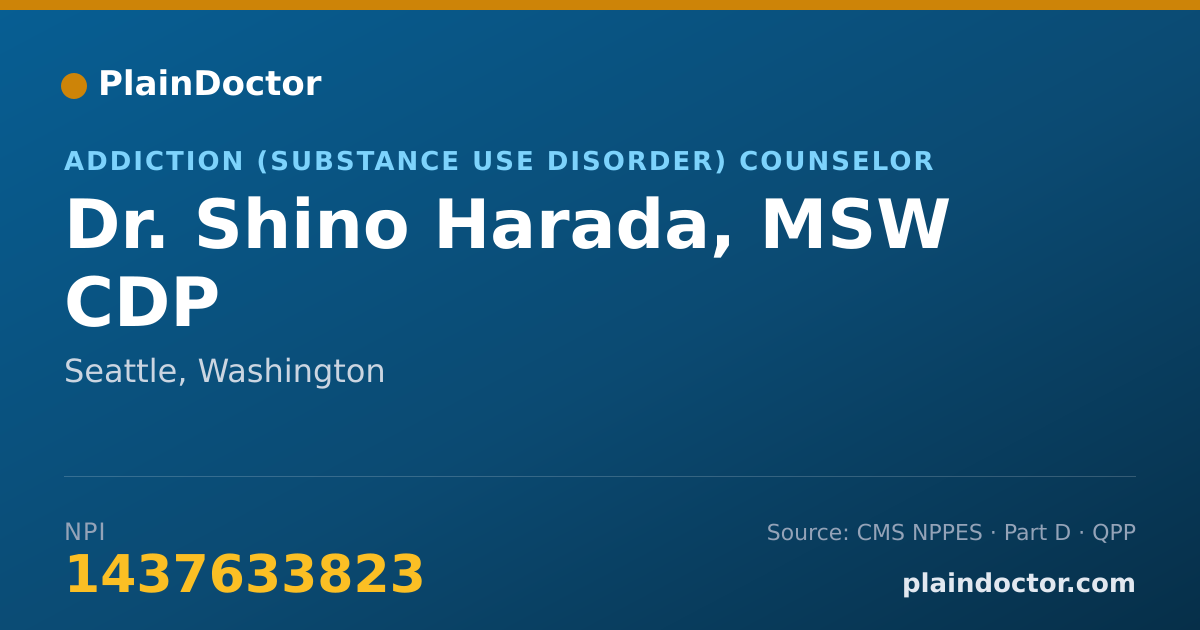 Shareable card for Shino Harada, MSW CDP - Addiction (Substance Use Disorder) Counselor, Seattle, WA