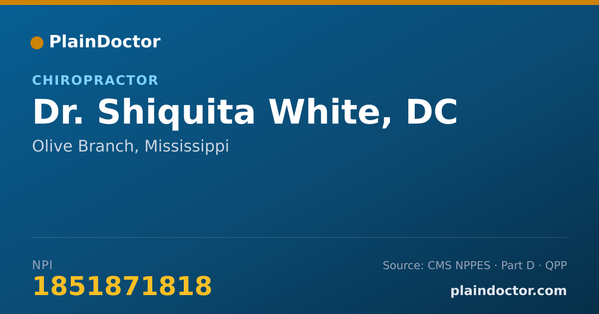 Shareable card for Shiquita White, DC - Chiropractor, Olive Branch, MS