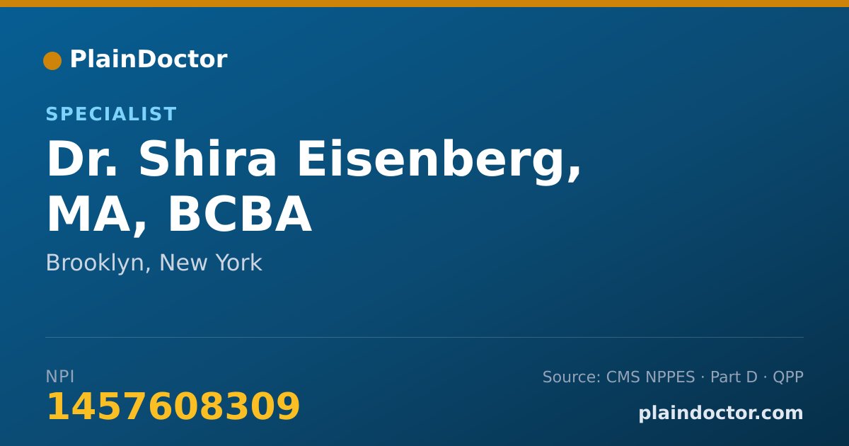 Shareable card for Shira Eisenberg, MA, BCBA - Specialist, Brooklyn, NY