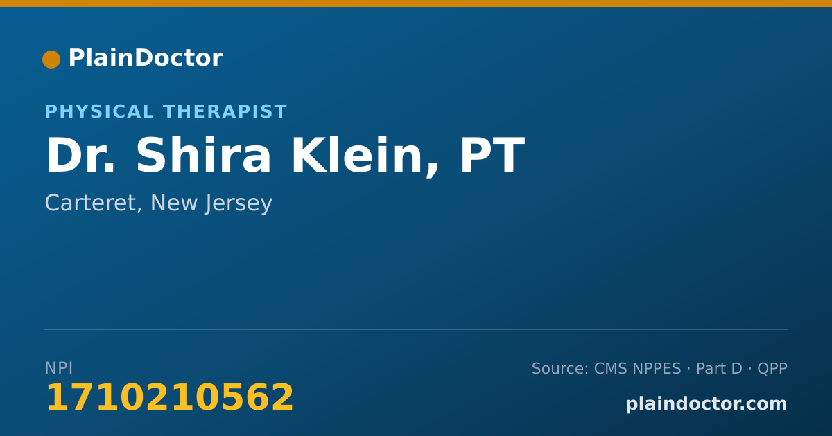 Shareable card for Shira Klein, PT - Physical Therapist, Carteret, NJ