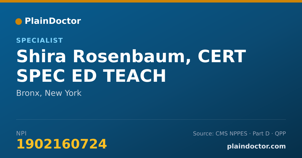 Shareable card for Shira Rosenbaum, CERT SPEC ED TEACH - Specialist, Bronx, NY