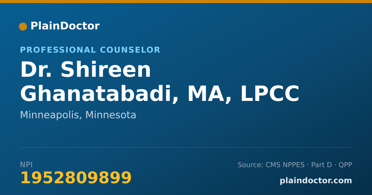 Shareable card for Shireen Ghanatabadi, MA, LPCC - Professional Counselor, Minneapolis, MN