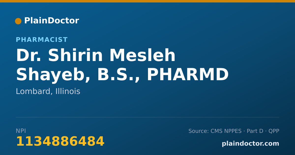 Shareable card for Shirin Mesleh Shayeb, B.S., PHARMD - Pharmacist, Lombard, IL