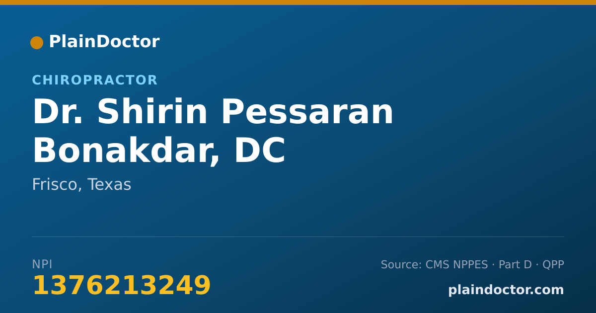Shareable card for Shirin Pessaran Bonakdar, DC - Chiropractor, Frisco, TX