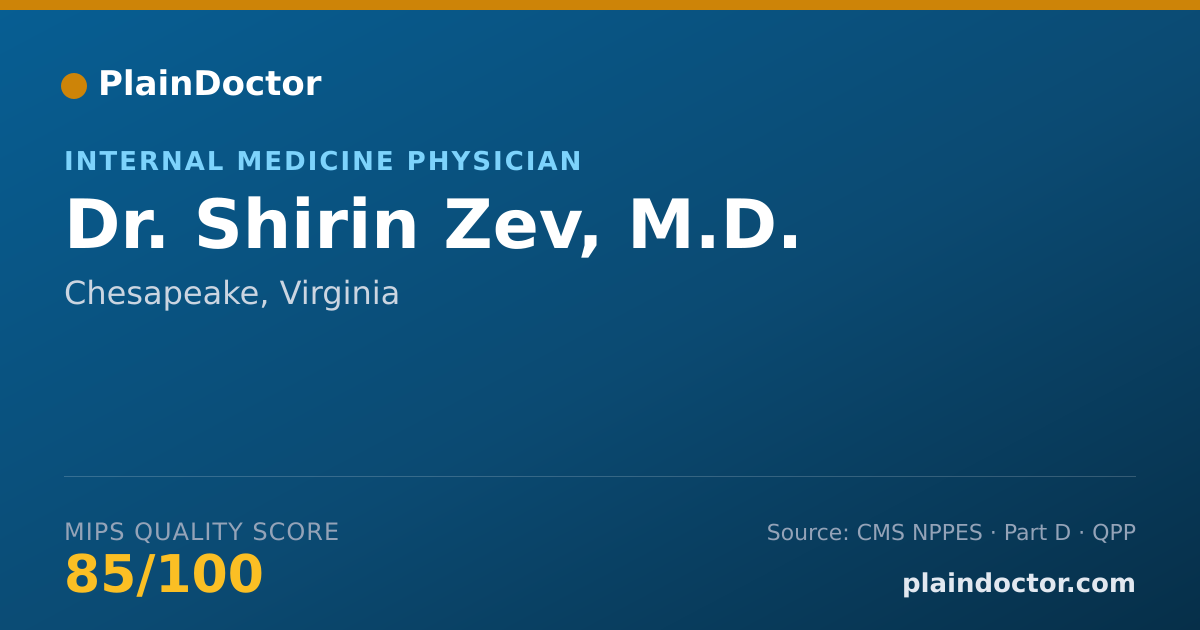 Shareable card for Shirin Zev, M.D. - Internal Medicine Physician, Chesapeake, VA