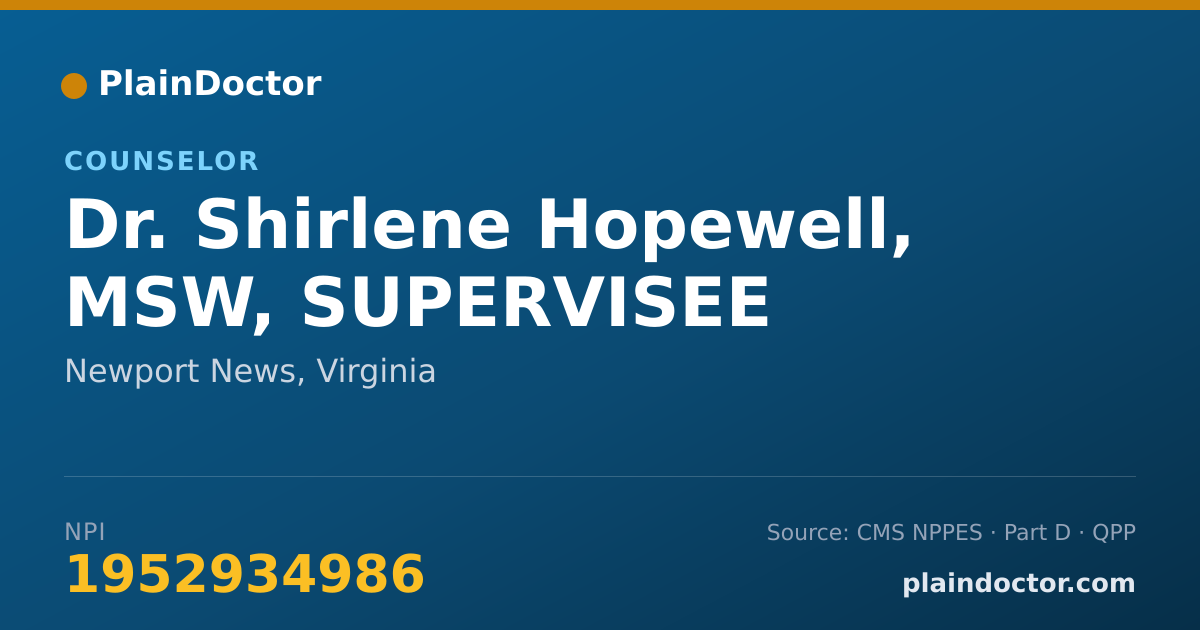 Shareable card for Shirlene Hopewell, MSW, SUPERVISEE - Counselor, Newport News, VA