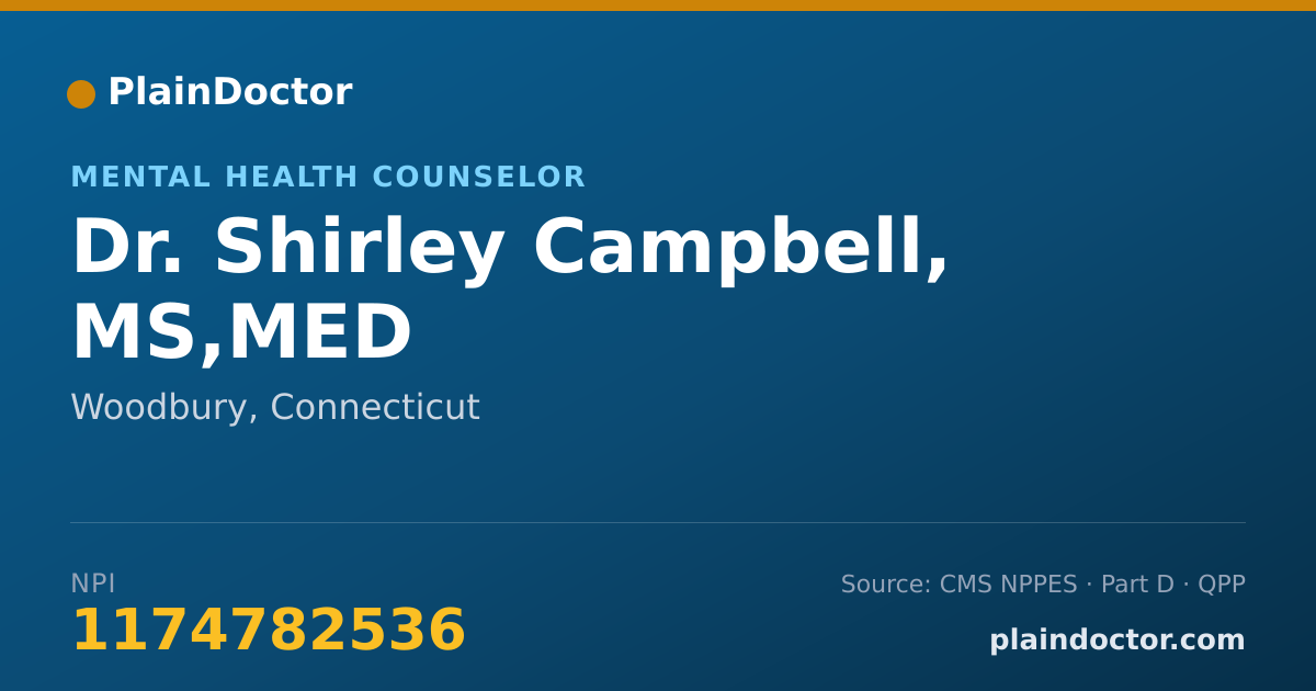Shareable card for Shirley Campbell, MS,MED - Mental Health Counselor, Woodbury, CT