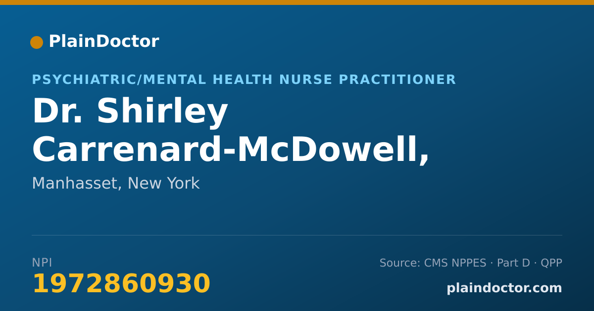 Shareable card for Shirley Carrenard-McDowell, FNP, PMHNP - Psychiatric/Mental Health Nurse Practitioner, Manhasset, NY
