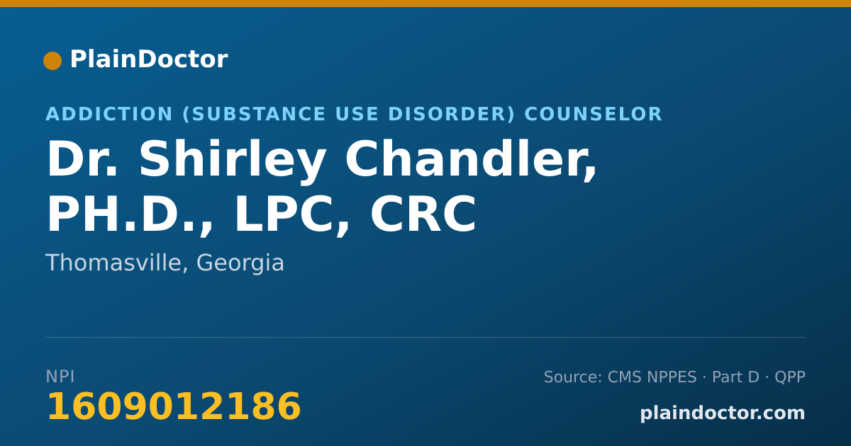 Shareable card for Shirley Chandler, PH.D., LPC, CRC - Addiction (Substance Use Disorder) Counselor, Thomasville, GA